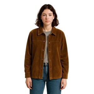 Vintage Gotcha Covered Brown Velour Shirt Jacket‎ Shacket Sz L Made USA Y2K Cozy